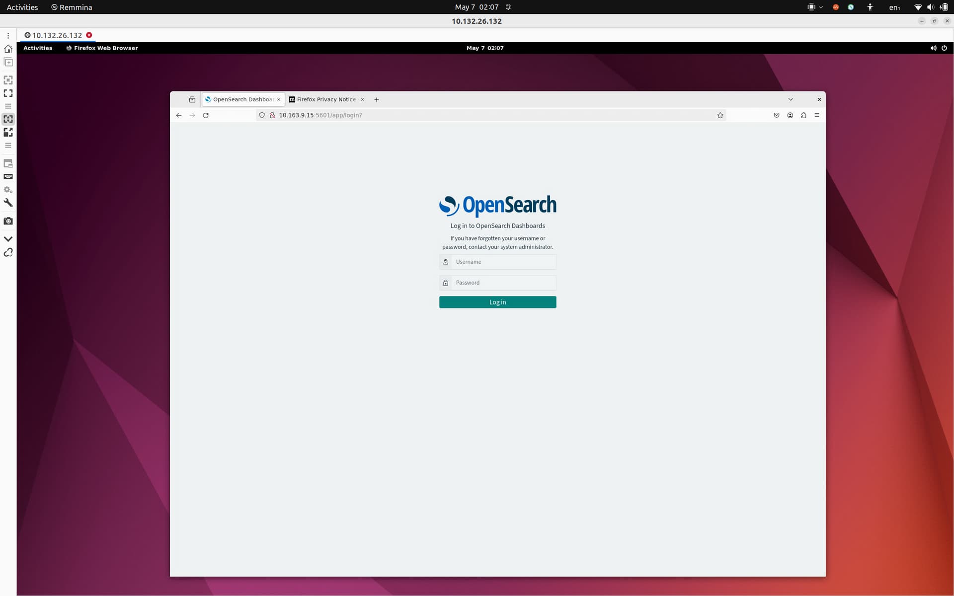 Openserach Dashboards - Multipass Desktop